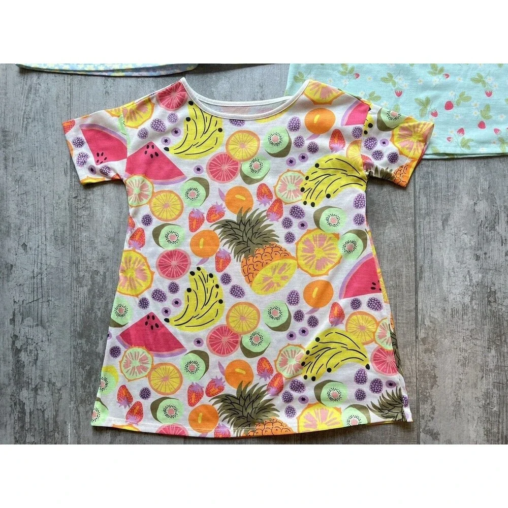 Girl Set Lot of 3 Cat & Jack Nightgown Pjs Pajamas Sleepshirt Flower Fruit S 6/7
